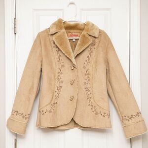 NEW! Embroidered Jacket w/ Faux Suede & Fur - Western Boho Floral Leaves